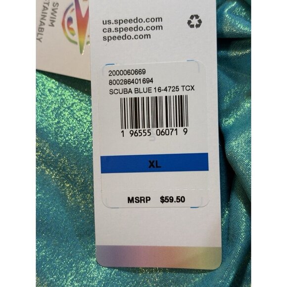 Speedo XL Foil Blue-Green Crew Neck 4 Way Stretch Long Sleeve Crop Rash Guard - Picture 6 of 6